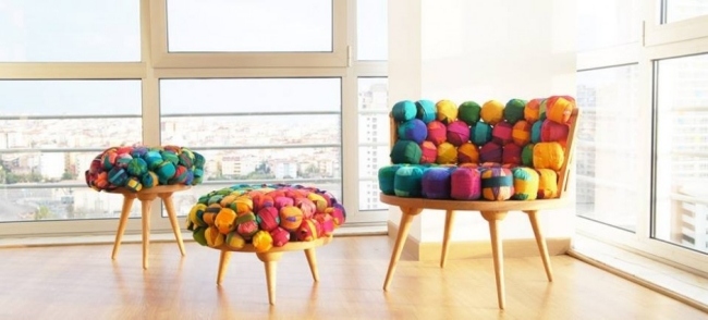 Samling Återvunna tyger-Möbeldesign Flerfärgad boll