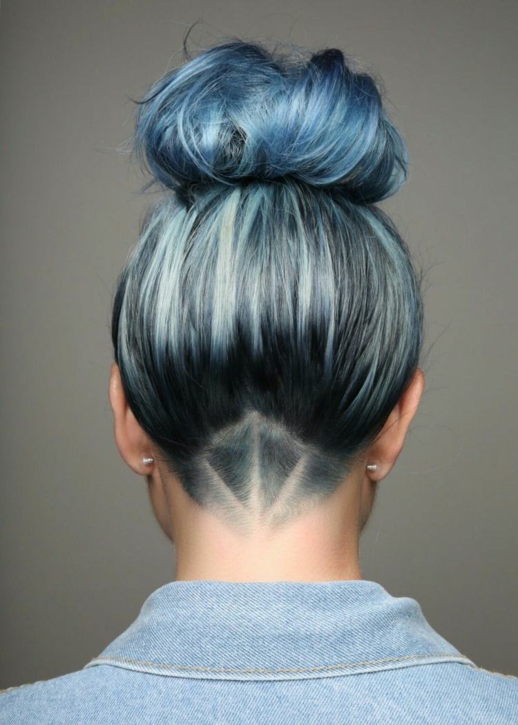Undercut Long Hair Blue Hair Topknot Hairstyle Hair Tattoo Ideas