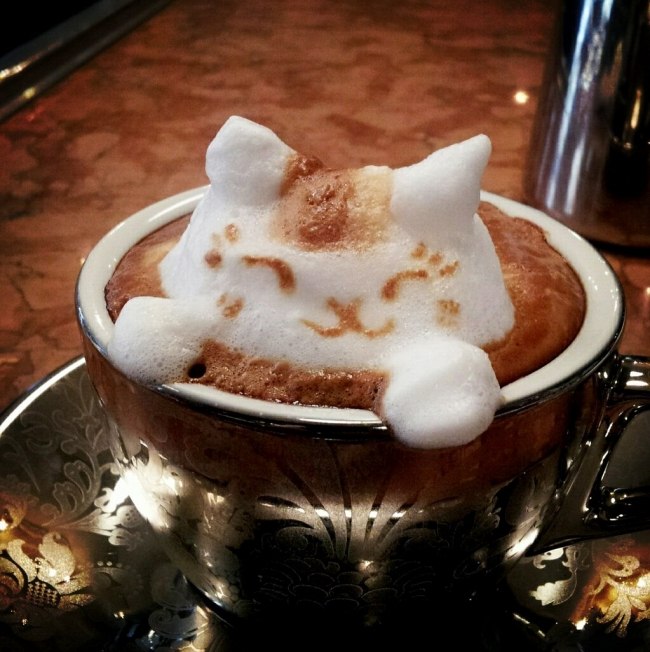 3d latte art kazuki yamamoto katt leende mjölkskum