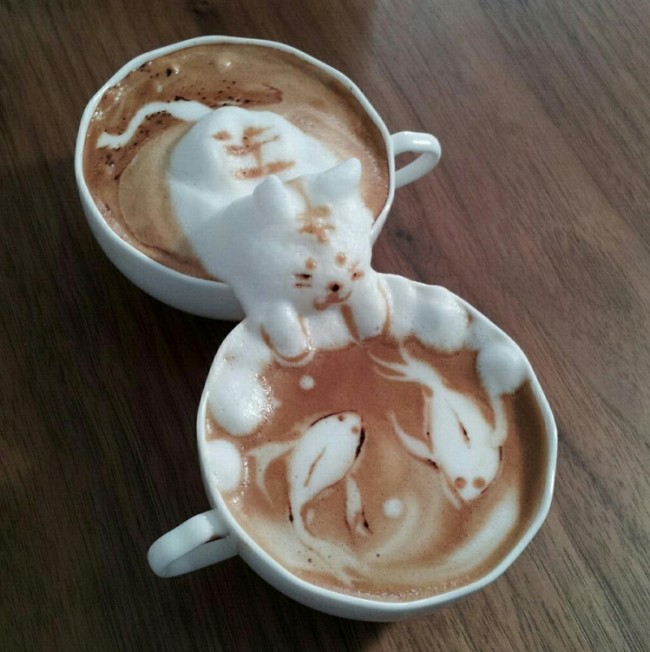 3d latte art japan kazuki yamamoto kattfisk