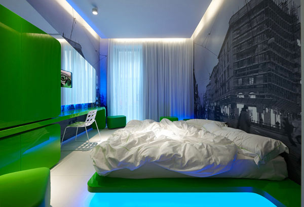 Gröna accenter i sovrummet