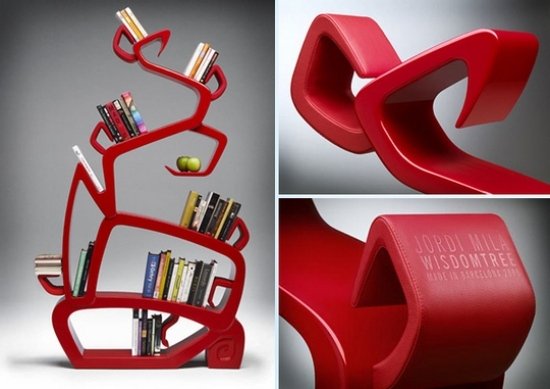 rött läder bokhyllor design som interiör accenter