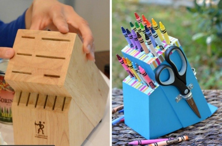 upcycling-idéer-lätt-målning-kniv-block-vax kritor-färgade pennor-barn