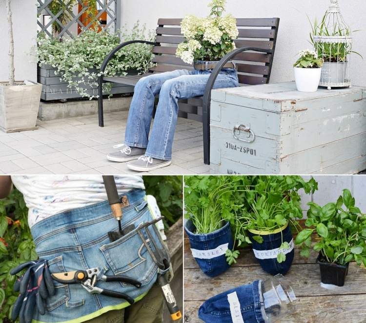 Upcycling jeans för trädgården - idéer för blommor och trädgårdsredskap