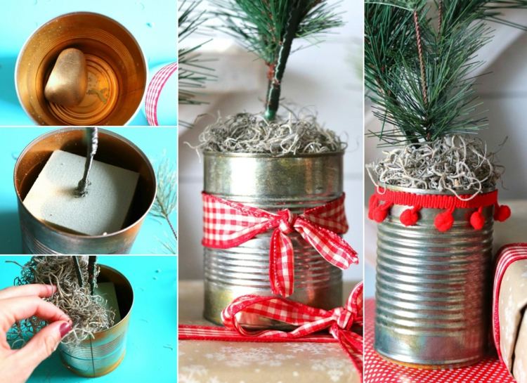 Snabb och enkel hantverksidé som upcycling till jul - burkar som vaser för grangrön