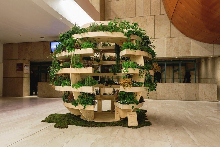 urban jordbruk futuristisk trädgård stad innovativt designprojekt koncept hyrdroculture växter trä sfär ikea odlingsrum