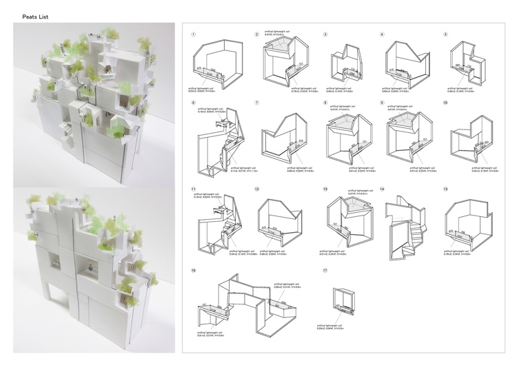 Urban grön arkitektur plan bostadsbyggnad växter balkong former