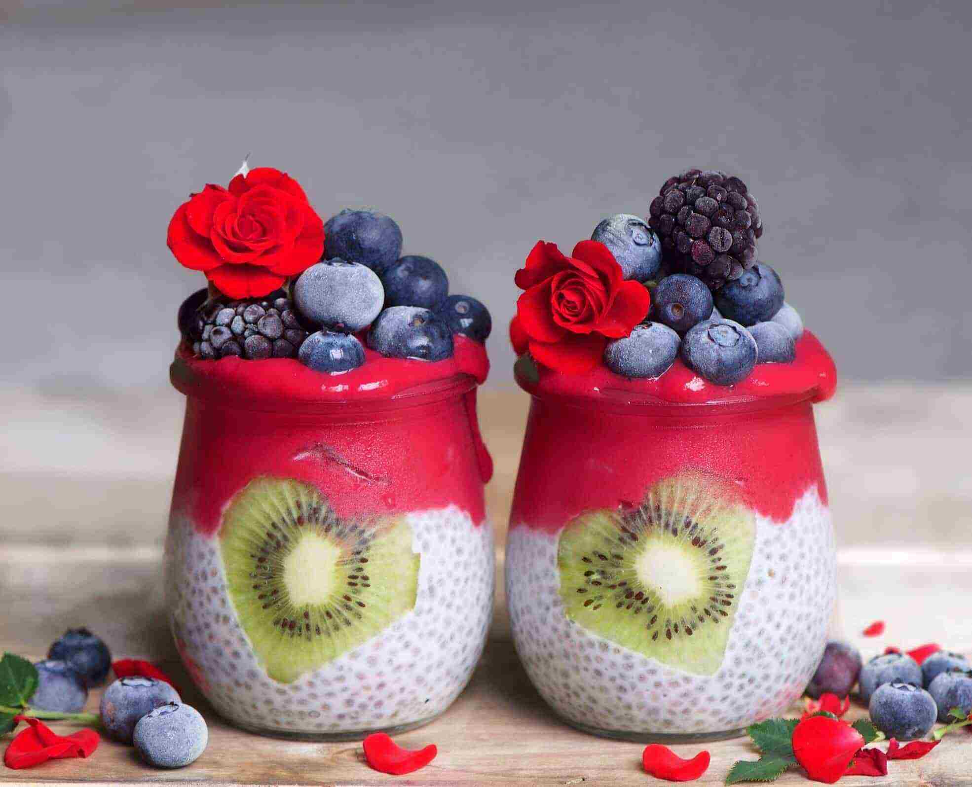 Veganfrukostrecept Bär Chia Pudding Frysta Blåbär Sommardessert Hälsosamt