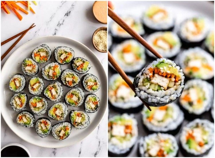 vegansk sushi med tofu och grönsaker
