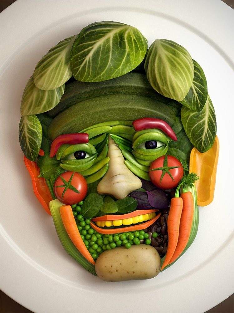 man ansikte format av grönsaker