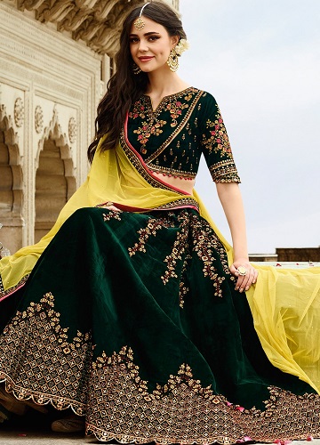 Green Velvet Lehenga