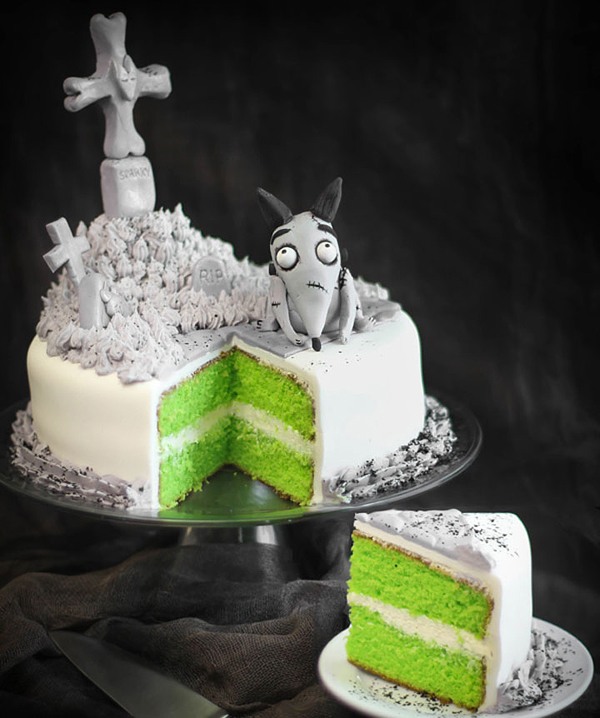 halloween tårta kyrkogården hund grön deg