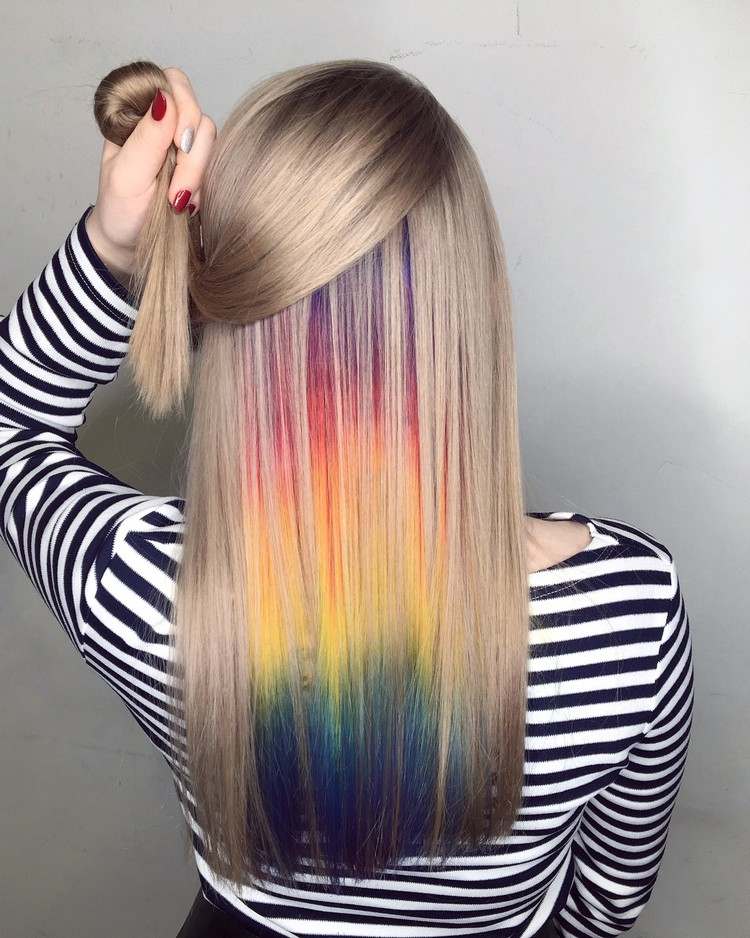 cool hårfärgstrend dolt regnbågshår