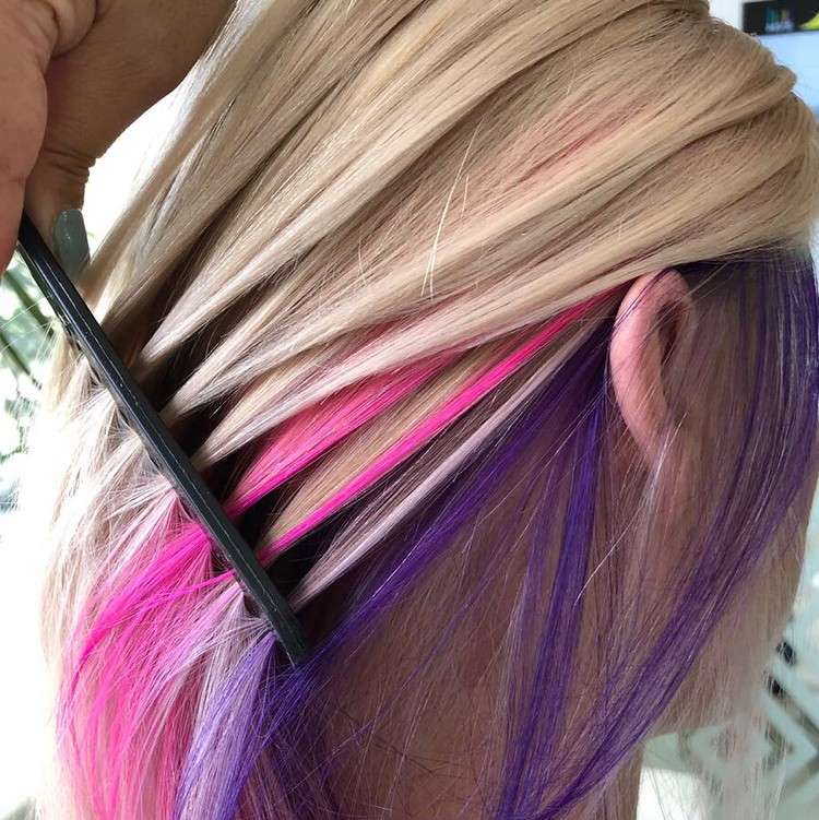 gömd färgat hår lila rosa under blont