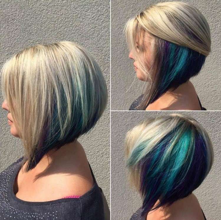 dold regnbåge hårfärg kombination blond blå bob en linie