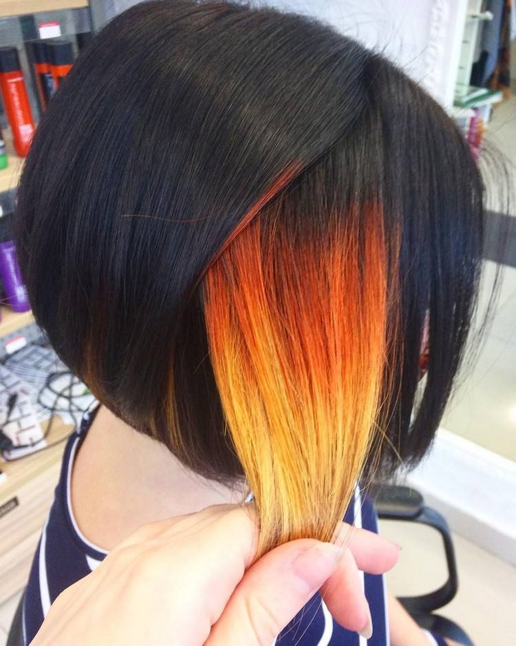 dold hårfärg trend svart hår orange underlight