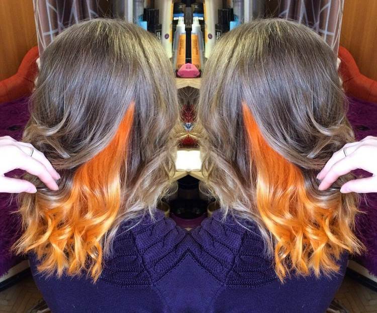 dold regnbåge hårfärgskombination mörkblond orange