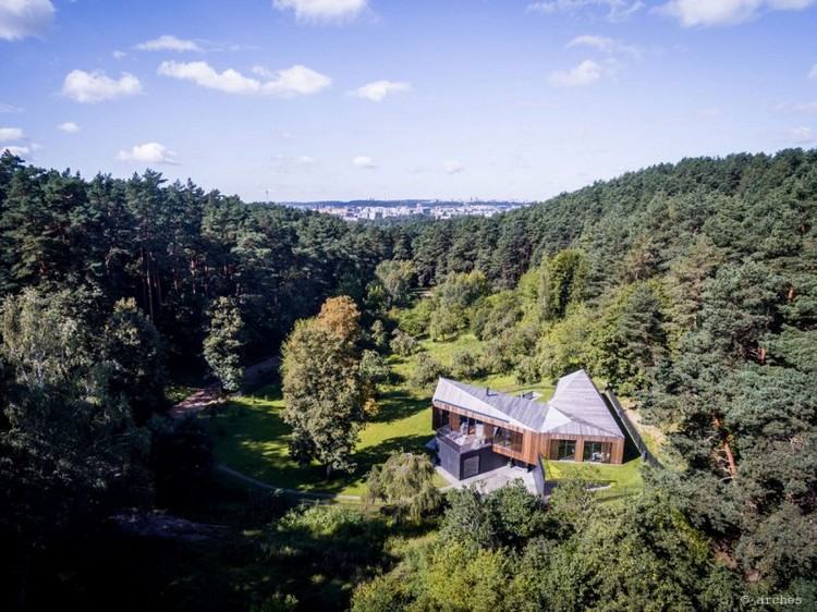 Vertikal träfasad modern-arkitektur-hus-skog