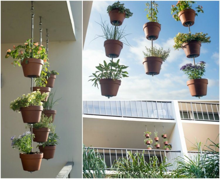vertikal-ört trädgård-läggning-metall-stav-hacka-blomkruka-bifogad