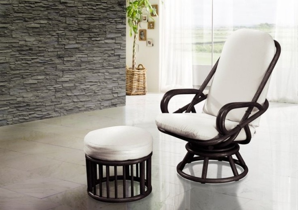 relax stol fåtölj ottomansklackerad svart-bambu trä
