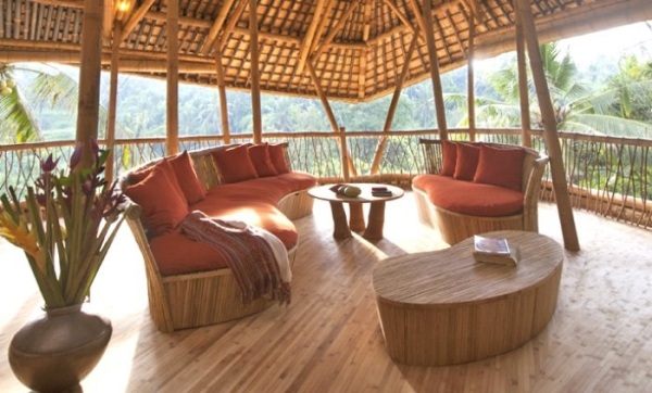 Design av utemöbler bambu trä stoppat soffbord