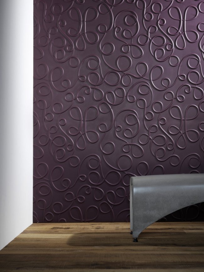 3D-väggdesignpaneler mönster-Arianna lila-curlicue-motiv