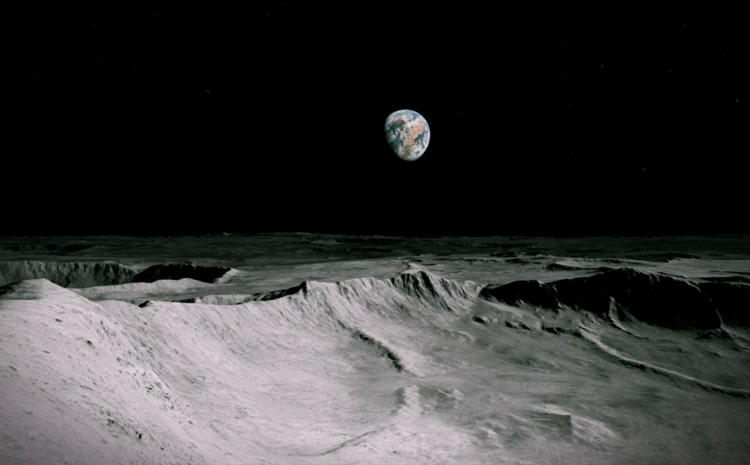 Res nästan till månen med utsikt över jorden