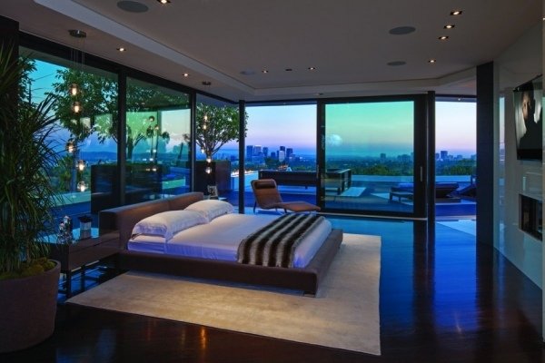 sovrum underbar utsikt panoramautsikt modern inredning väggglas