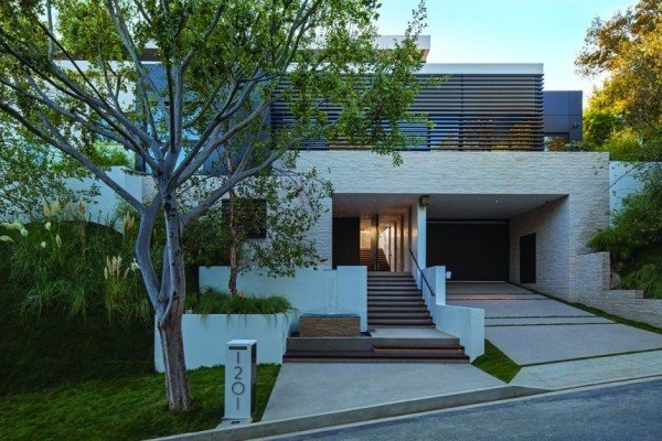 entré lyxhus beverly hills arkitektur attraktiv minimalistisk