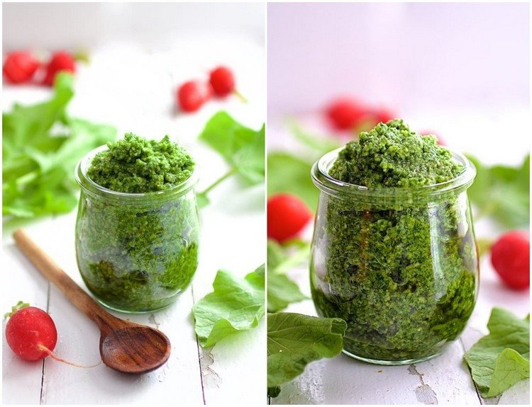 Pesto olika recept ovanliga med rädisablad
