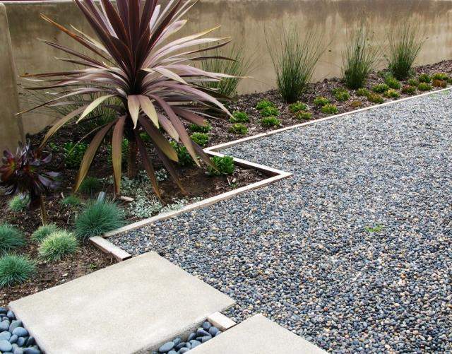 trädgård-design-idéer-golv-grus-grus-diskret-grå-färgade-stenar