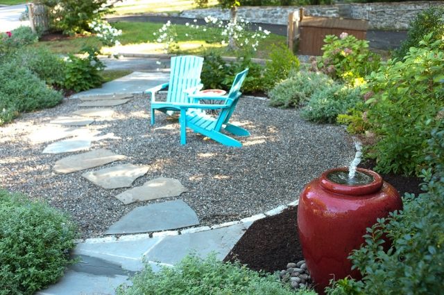 Lägg trädgård-uteplats-jord-grus-täck-stegplattor