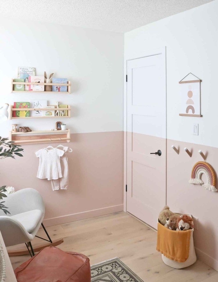 måla väggen halvvägs upp barnrummet rosa vitt
