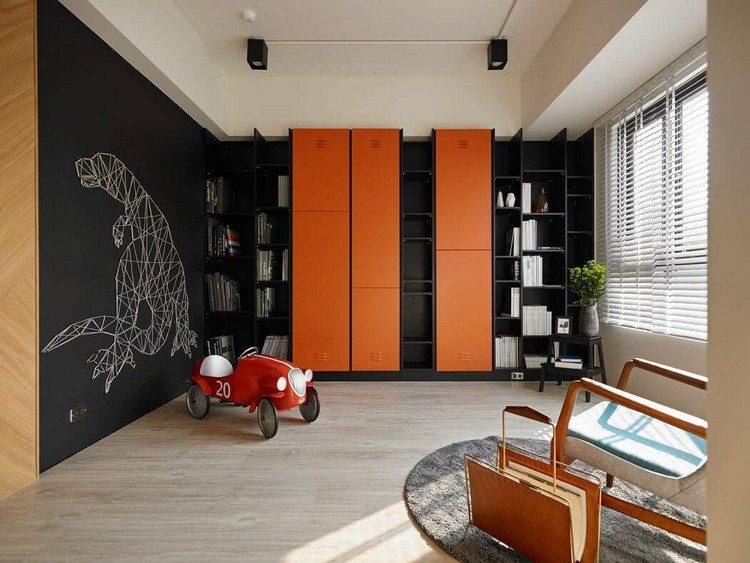 träpanel-interiör-golv-dörr-hus-bibliotek-läsning-hörn-vägg-design