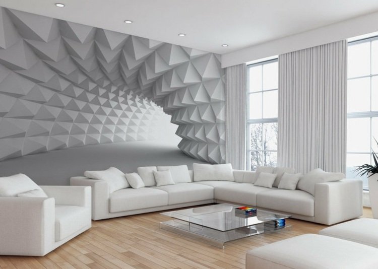 vägg med fototapet tunnel-idé-futuristisk-motiv-vit-modern