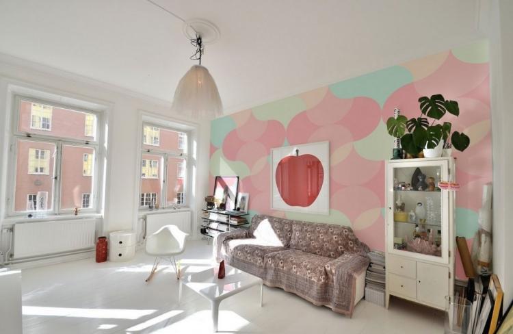väggmålning-barnrum-idéer-design-väggmålning-former-figurer-rosa-babyblå-gräddvit