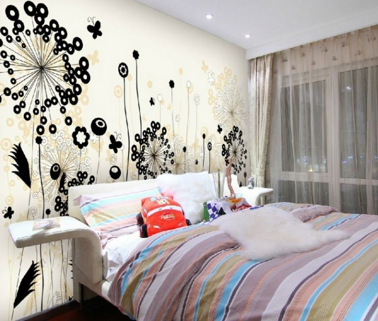 väggdekoration för sovrumsmotiv blommor moderna ränder sänglinne feminint