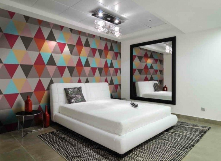 väggdekoration för sovrum färgglada geometriska mönster tapeter trianglar