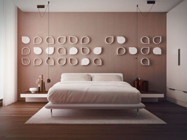 levande-idéer-för-sovrum-design-moderna-mjuka-rosa-blad-motiv