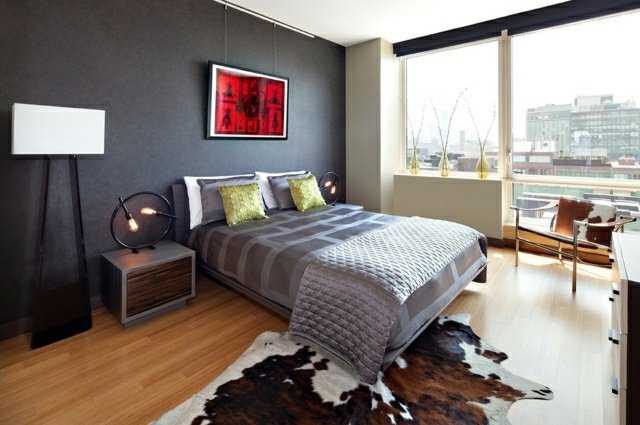 Vägg-färg-grå-sovrum-idéer-modern-konstverk-design