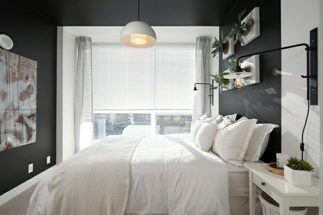 Sovrum-grå-färg-design-idéer-vacker-vertikal-trädgård