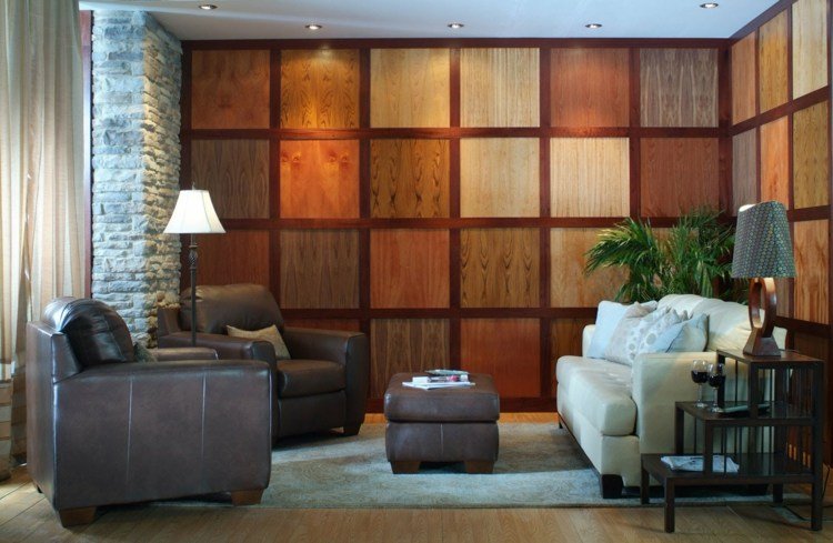 väggdekoration-träpaneler-ram-remsor-färgglada-färger-möbler-elegant-grått-läder