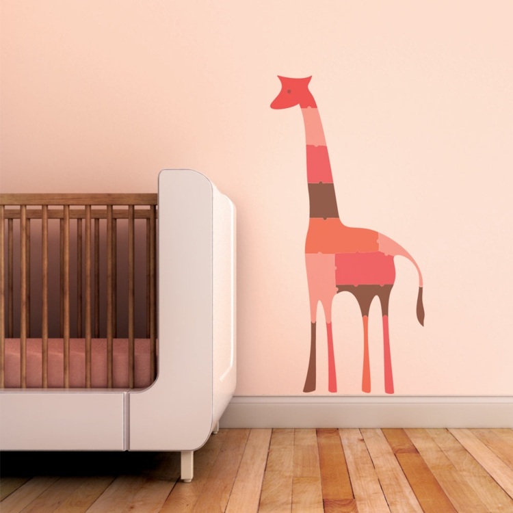 väggfärg dusky rosa väggdekal giraff pussel design lax färg