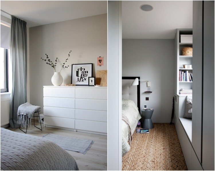 väggfärg ljusgrå sovrum-inredning i skandinavisk stil