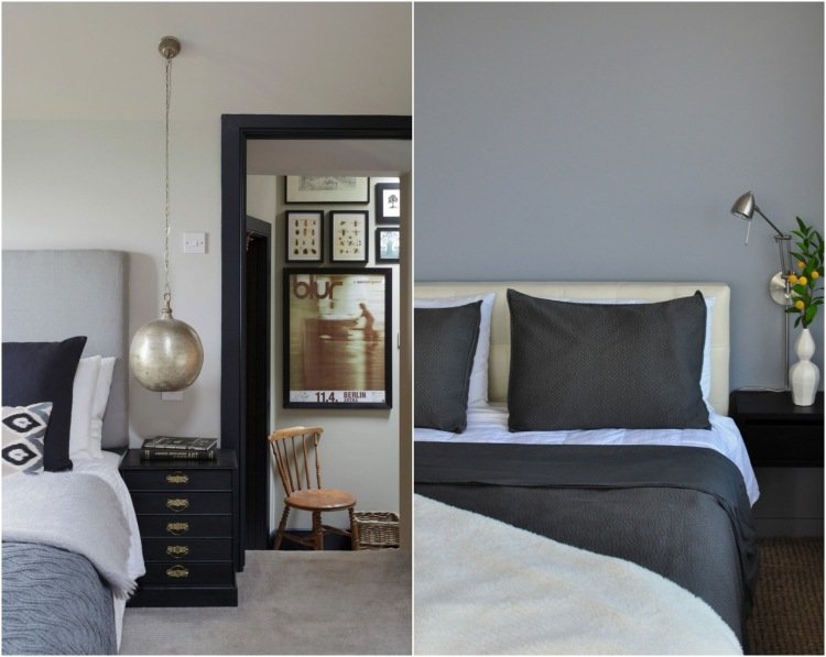 vägg-färg-grå-stoppad-säng-sänggavel-antracit-accenter