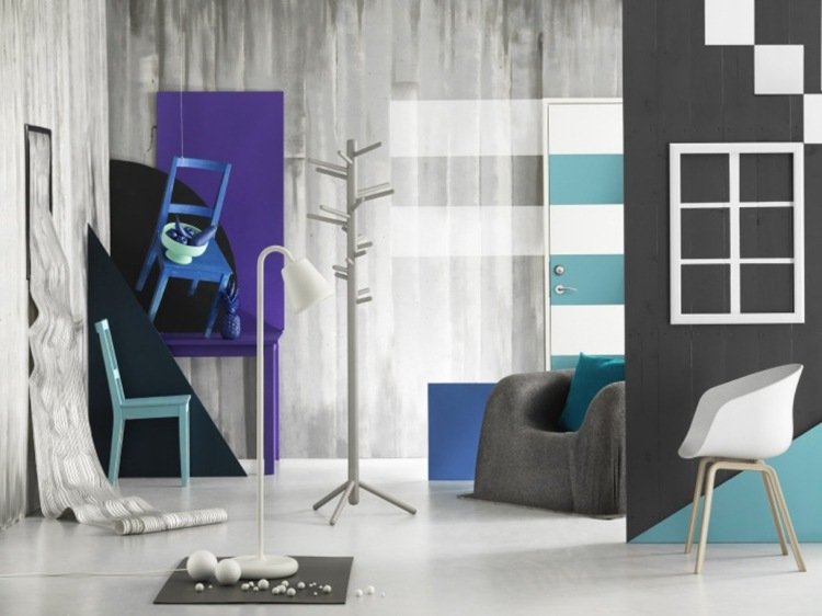 Väggfärg grå-kombinationer-turkos-vit-modern-design-ikea-möbler
