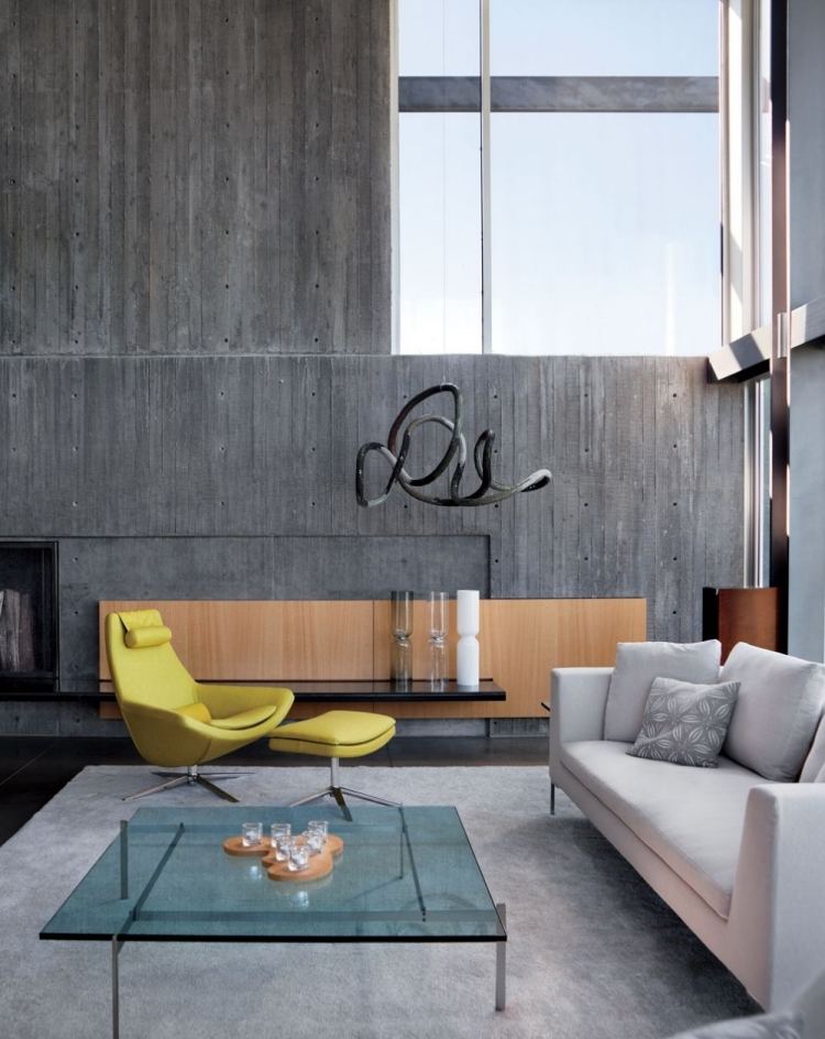 vägg-färg-grå-kombinationer-gul-accent ljusgrå-trä-loft-lägenhet