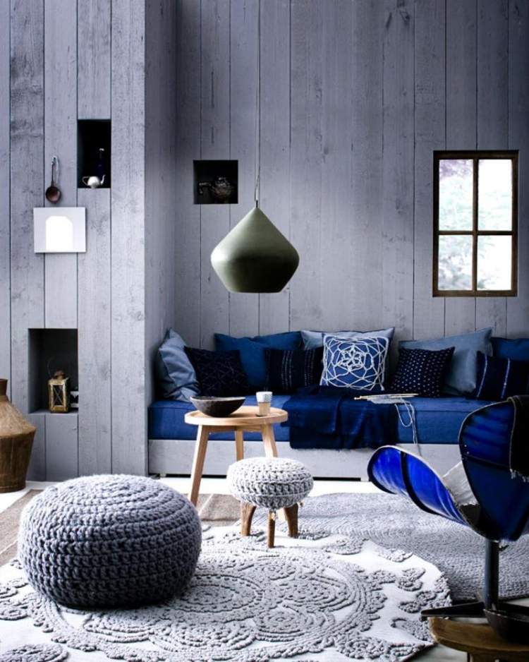 vägg-färg-grå-kombinerande-deco-idéer-blå-väggbeklädnad-optik-träskivor
