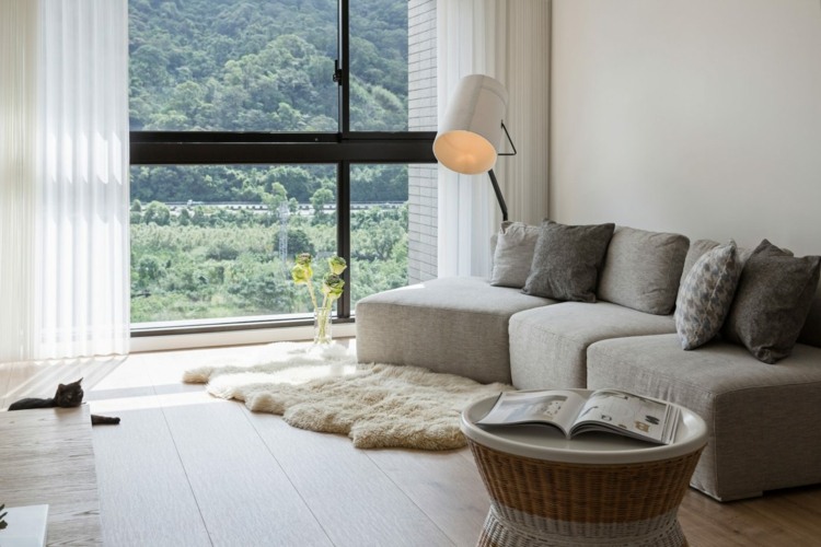 väggfärg vit sittgrupp-lounge-golvlampa-moderna sidobordskorgmöbler