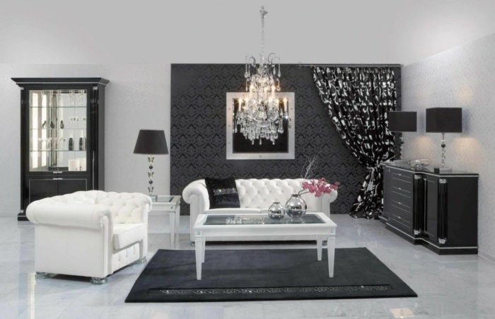 vardagsrum vägg färger idéer svart och vitt retro klädsel